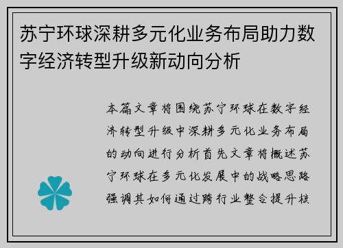 苏宁环球最新动态解析，深度分析与个人观点分享