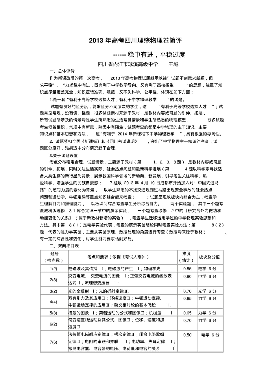 物理最新评估